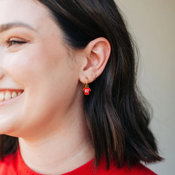 Kansas City Chiefs #87 Tight End Jersey Huggie Hoop Earrings