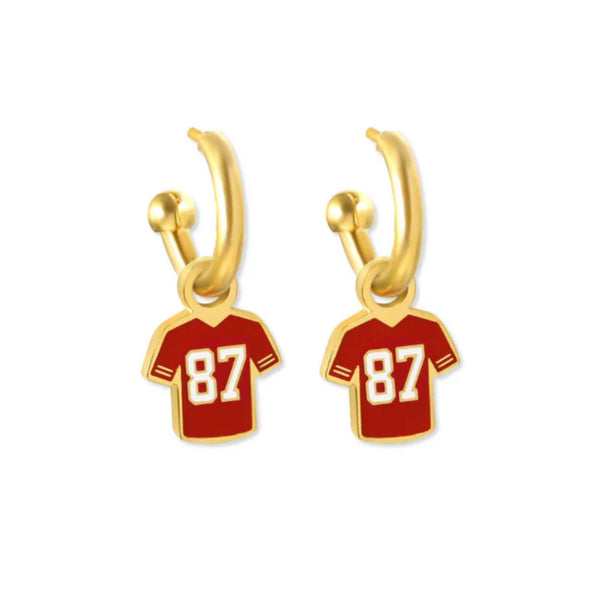Kansas City Chiefs #87 Tight End Jersey Huggie Hoop Earrings