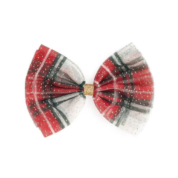 Christmas Plaid Tulle Bow Hair Clip - Kids Holiday