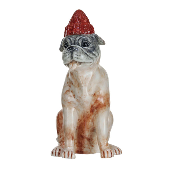 Hand-Painted Stoneware Bulldog Vase w/ Hat