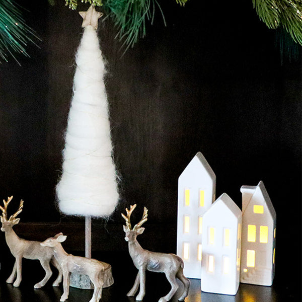 Wool Christmas Tree with Star and Wood Base