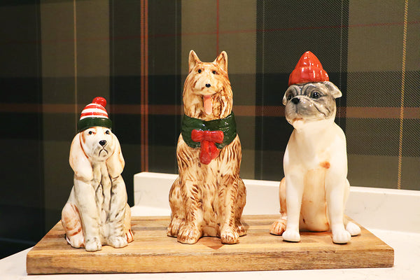 Hand-Painted Stoneware Dog Vase w/ Hat