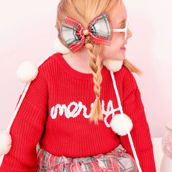 Christmas Plaid Tulle Bow Hair Clip - Kids Holiday