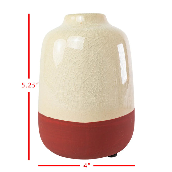 Grove White Crackle with Red Ceramic Vase with Wheat Insert