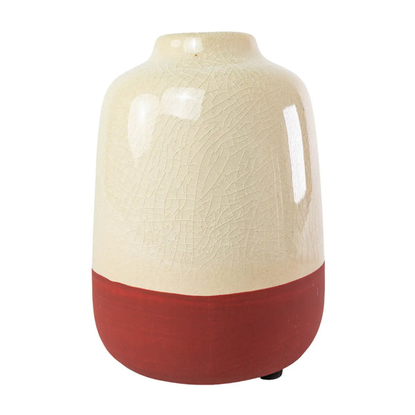 Grove White Crackle with Red Ceramic Vase with Wheat Insert