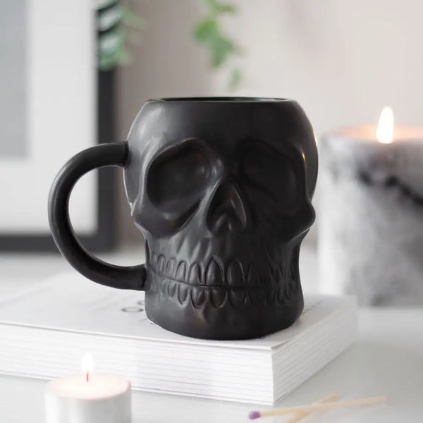 Matte Black Halloween Skull Mug