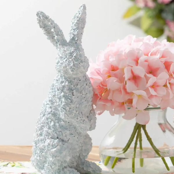 Blue Floral Bunny Figurine